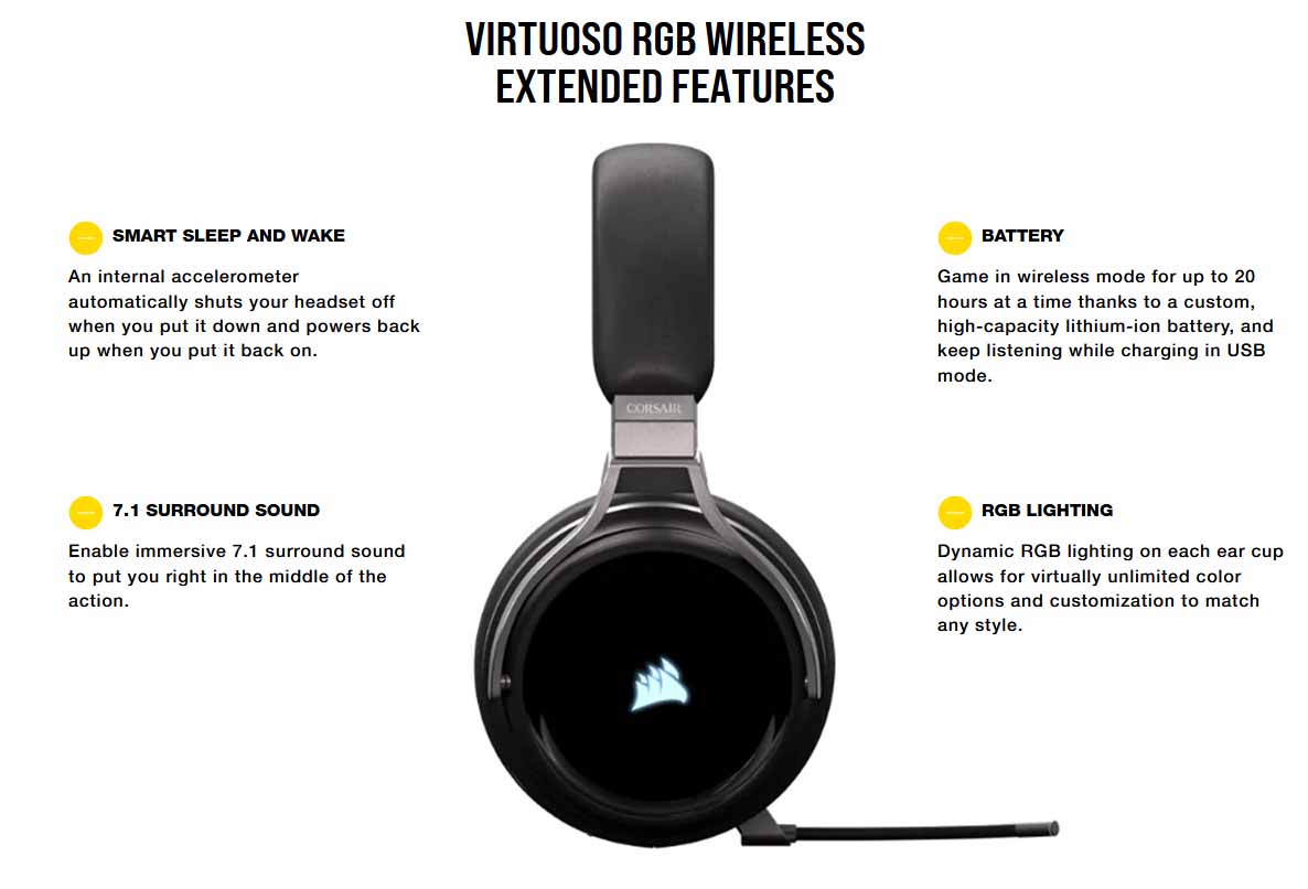 ขาย Corsair VIRTUOSO RGB Wireless High-Fidelity Gaming Headset - Carbon